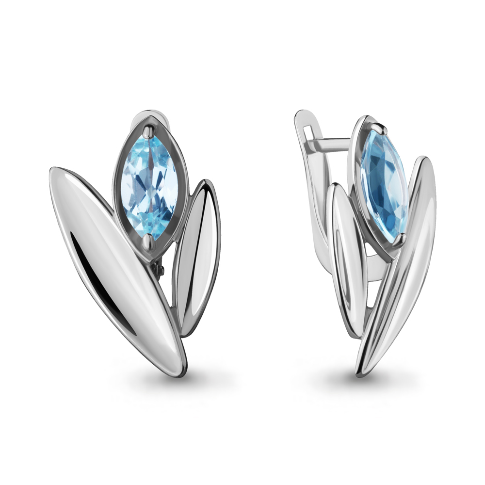 4723002 Серьги из Серебра с топазами скай блю