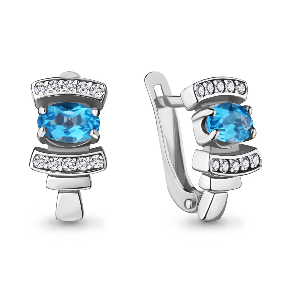 4723205А Серьги из Серебра с топазами свисс блю, фианитами