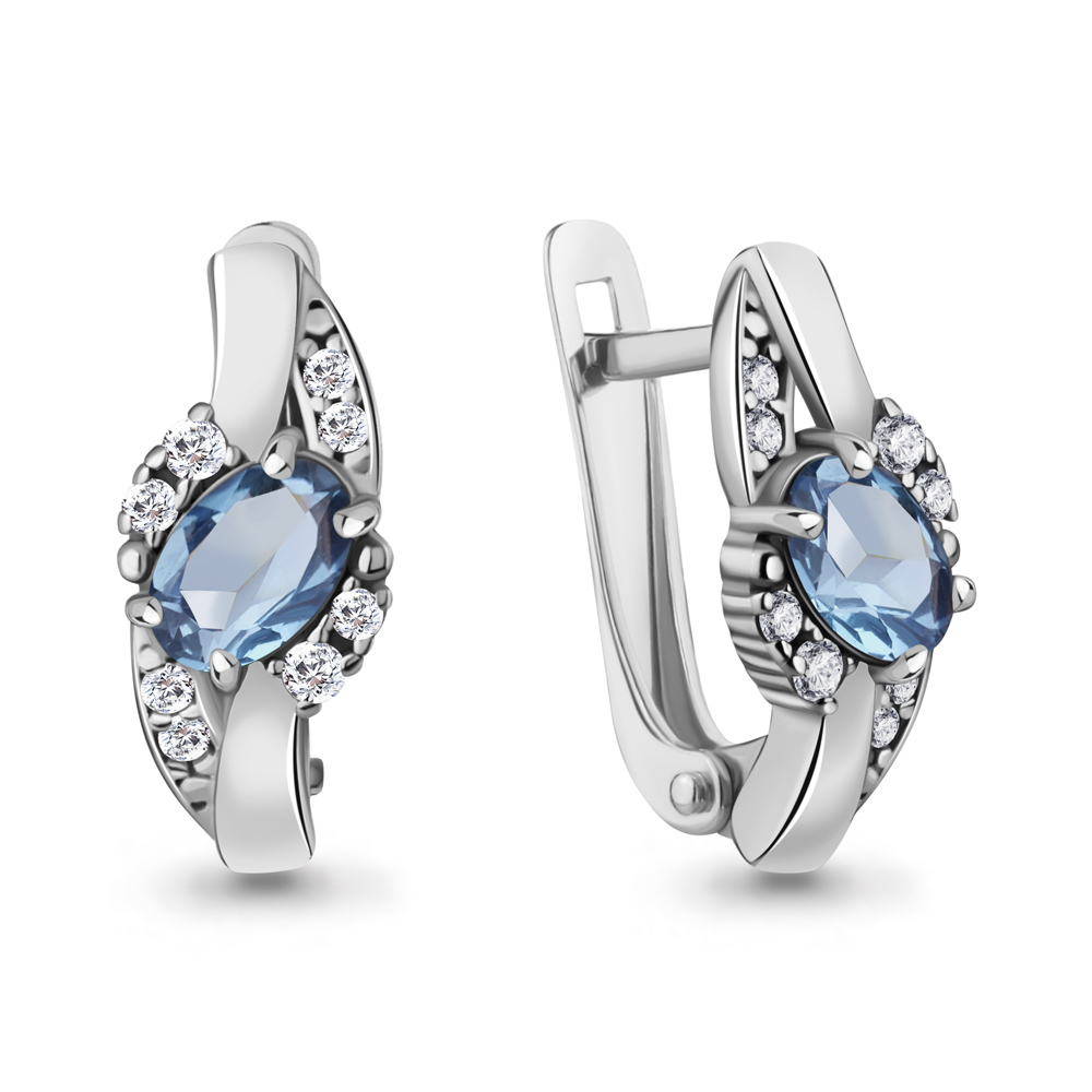 4723405А Серьги из Серебра с топазами свисс блю, фианитами