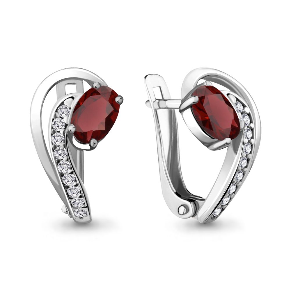 4723703А Серьги из Серебра с гранатами, фианитами