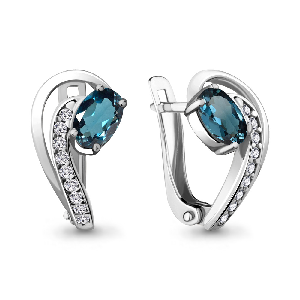 4723708А Серьги из Серебра с топазами лондон блю, фианитами