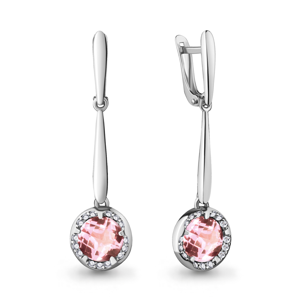 4724190А Серьги из Серебра с наноморганитами, фианитами