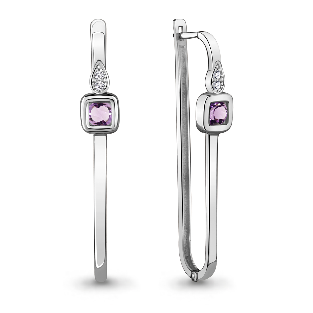 4725304А Серьги из Серебра с аметистами, фианитами