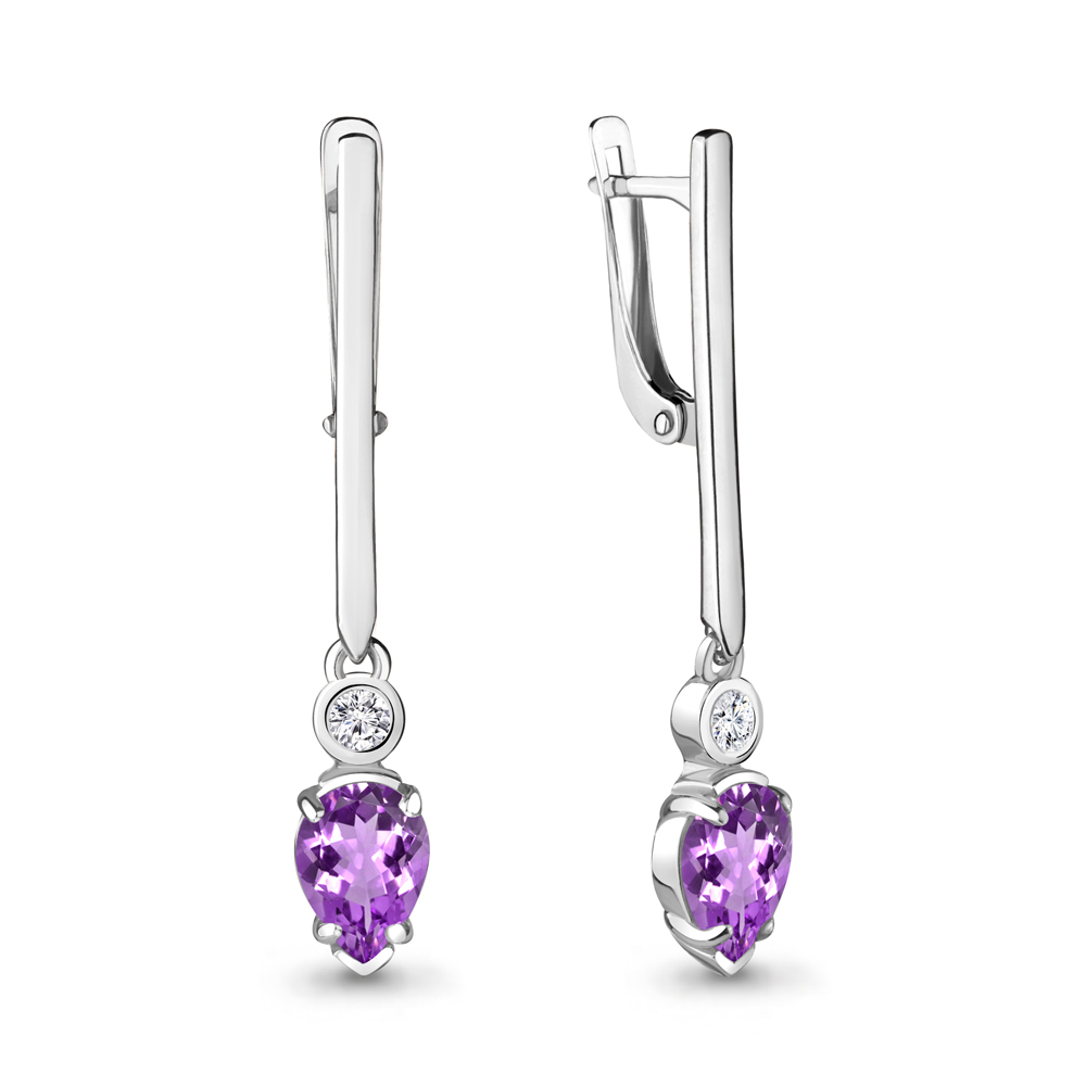4725404А Серьги из Серебра с аметистами, фианитами