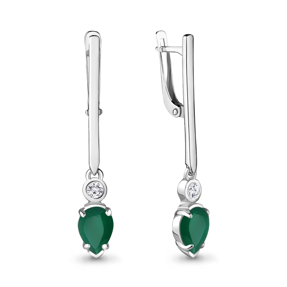 4725409А Серьги из Серебра с агатами, фианитами