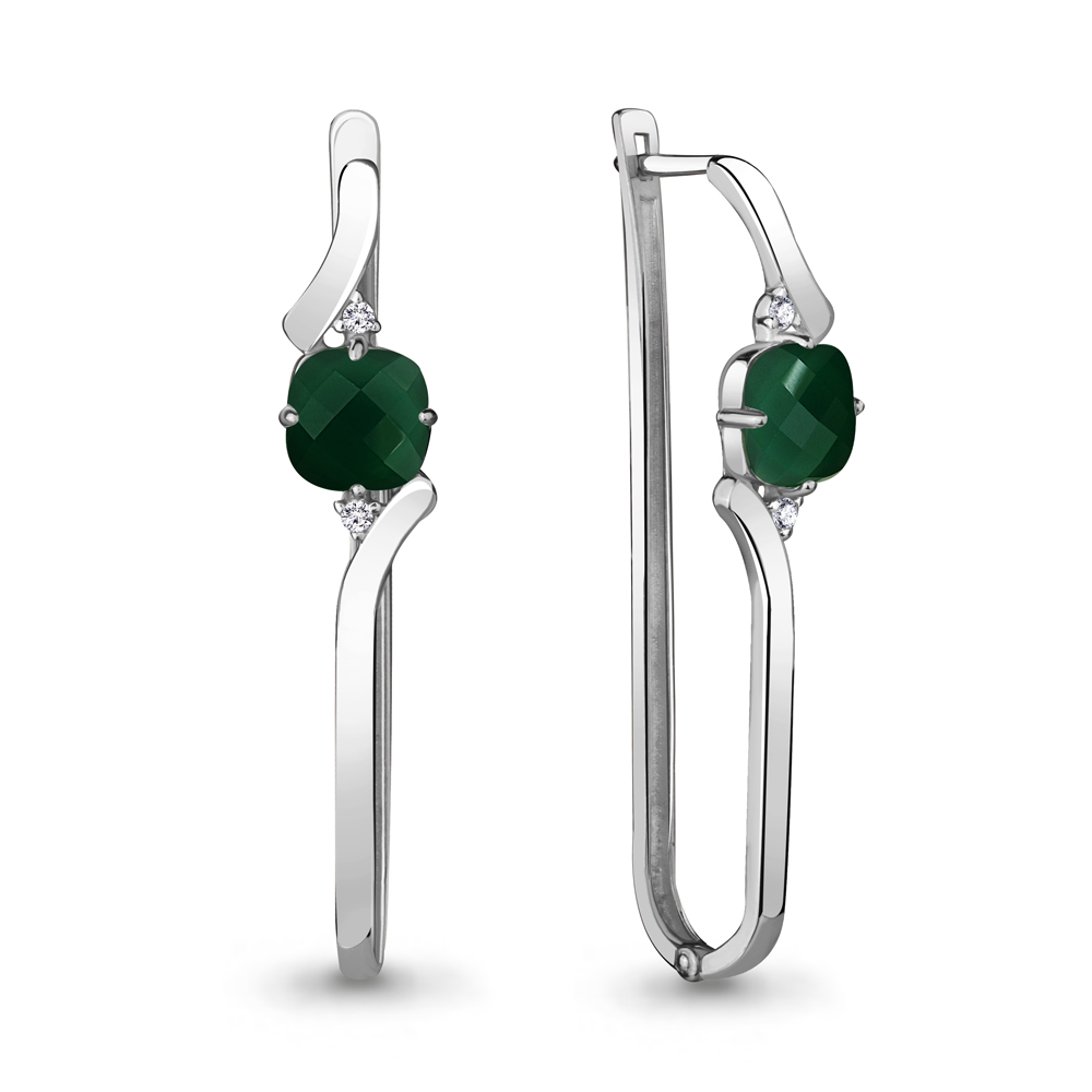 4725509А Серьги из Серебра с агатами, фианитами