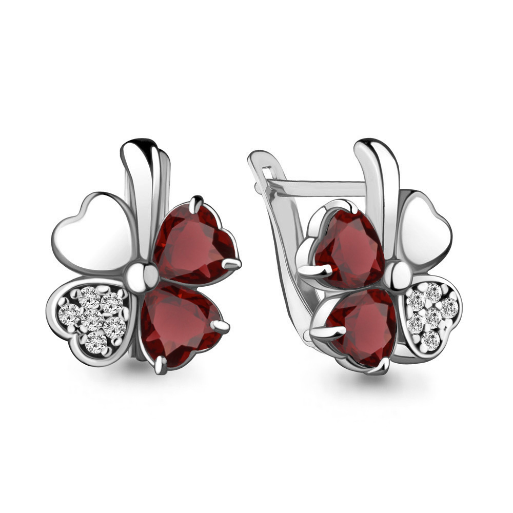 4726103А Серьги из Серебра с гранатами, фианитами