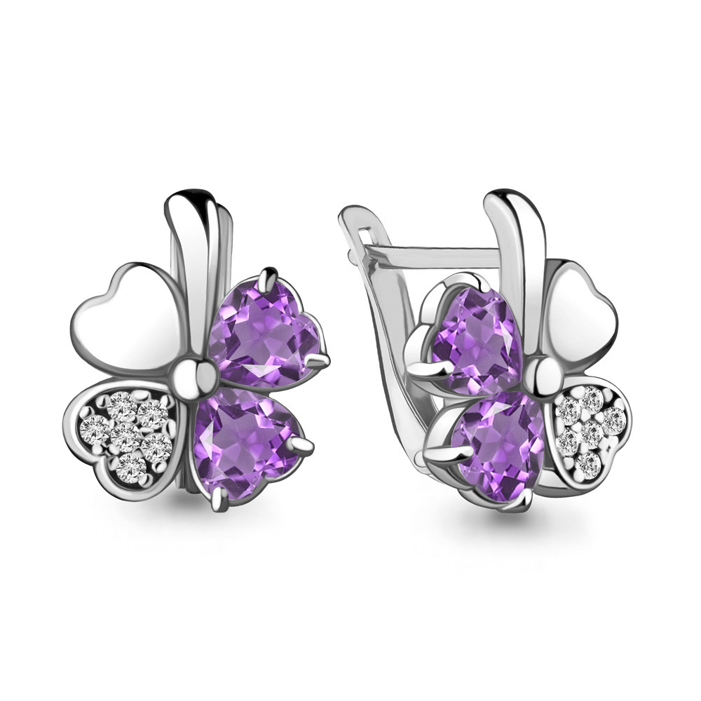 4726104А Серьги из Серебра с аметистами, фианитами