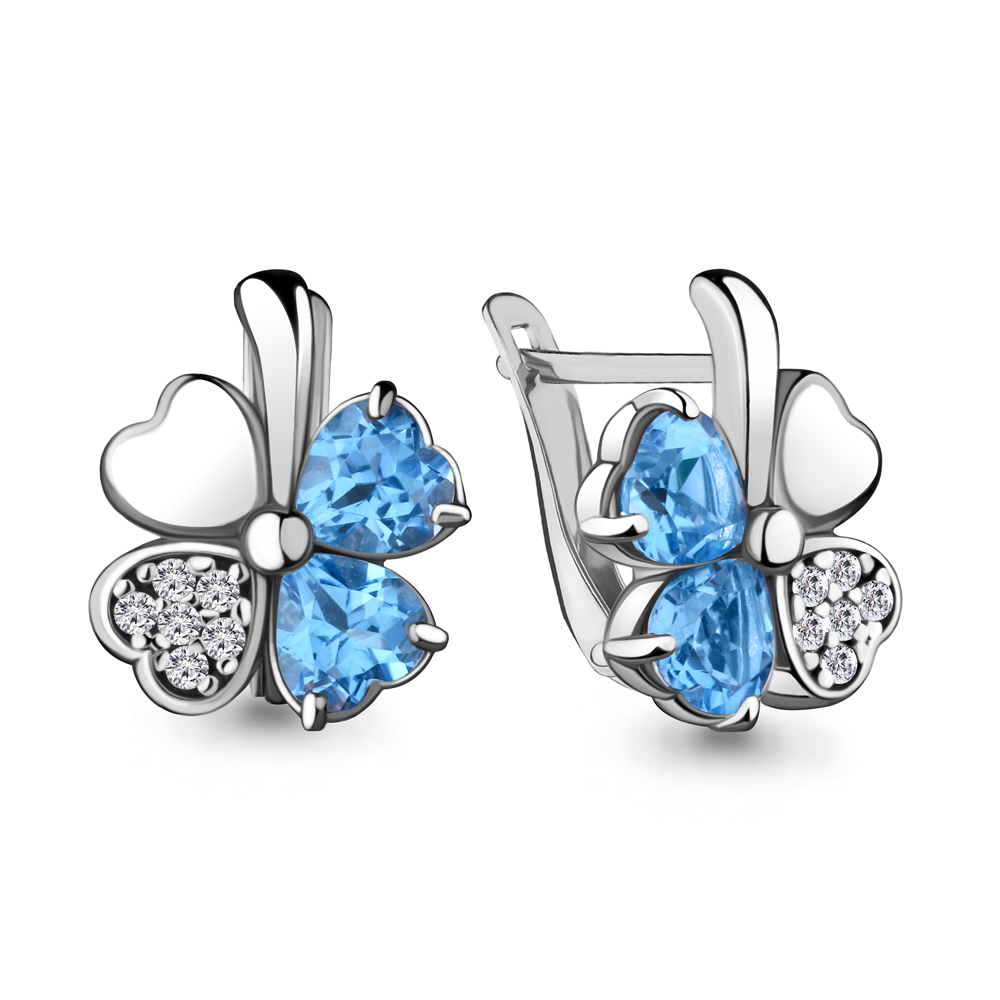 4726105А Серьги из Серебра с топазами свисс блю, фианитами