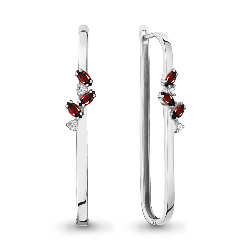 4727603А Серьги из Серебра с гранатами, фианитами