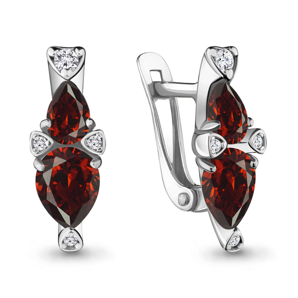 4728003А Серьги из Серебра с гранатами, фианитами