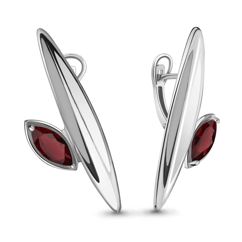 4728703 Серьги из Серебра с гранатами из коллекции "Лагуна"