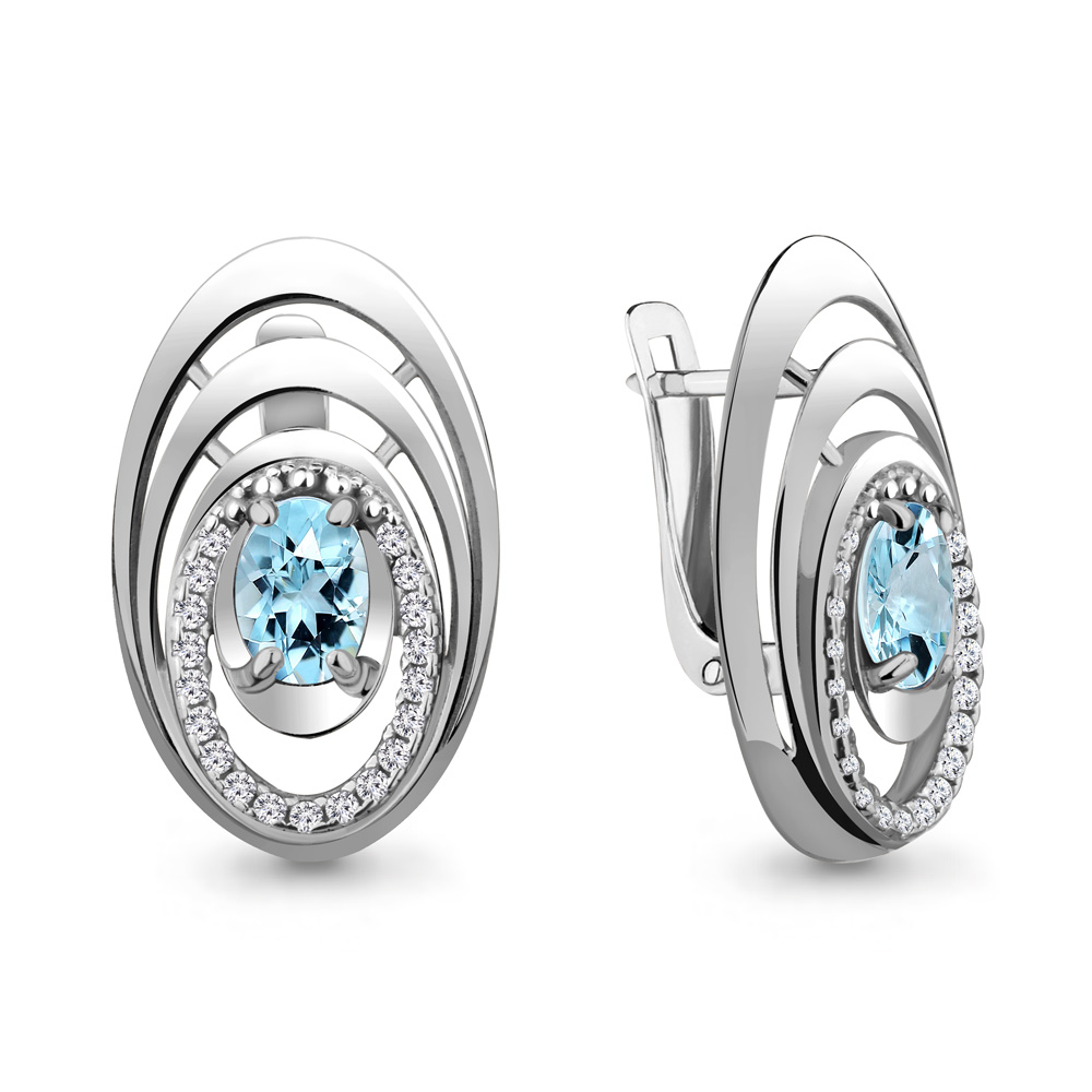 4730102А Серьги из Серебра с топазами скай блю, фианитами