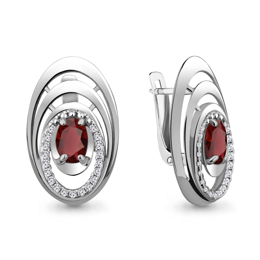 4730103А Серьги из Серебра с гранатами, фианитами