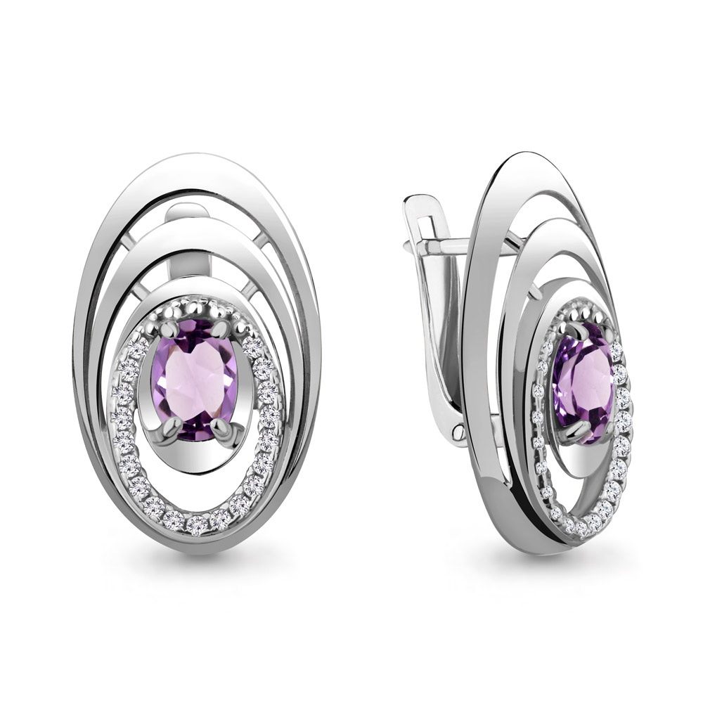 4730104А Серьги из Серебра с аметистами, фианитами