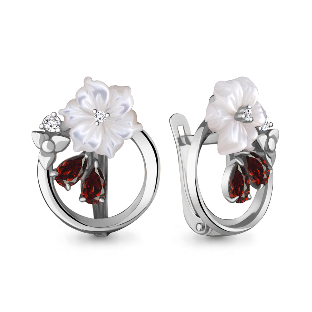 4730803А Серьги из Серебра с гранатами, поделочными камнями, фианитами из коллекции "Жозефина"