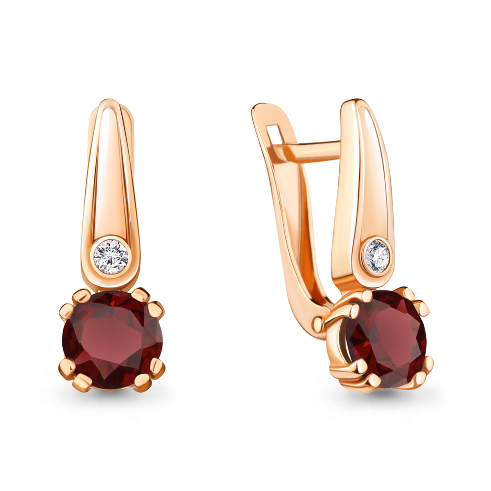 4731603А Серьги из Золота с гранатами, фианитами