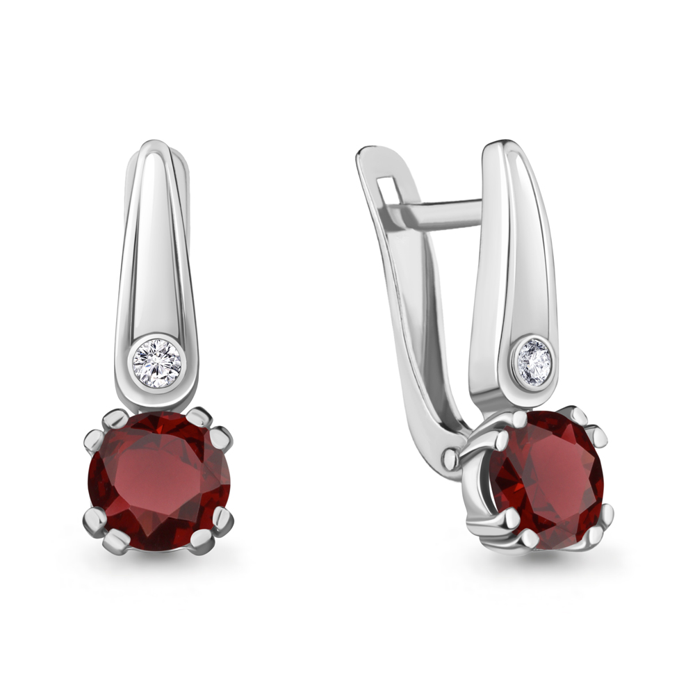 4731603А Серьги из Серебра с гранатами, фианитами