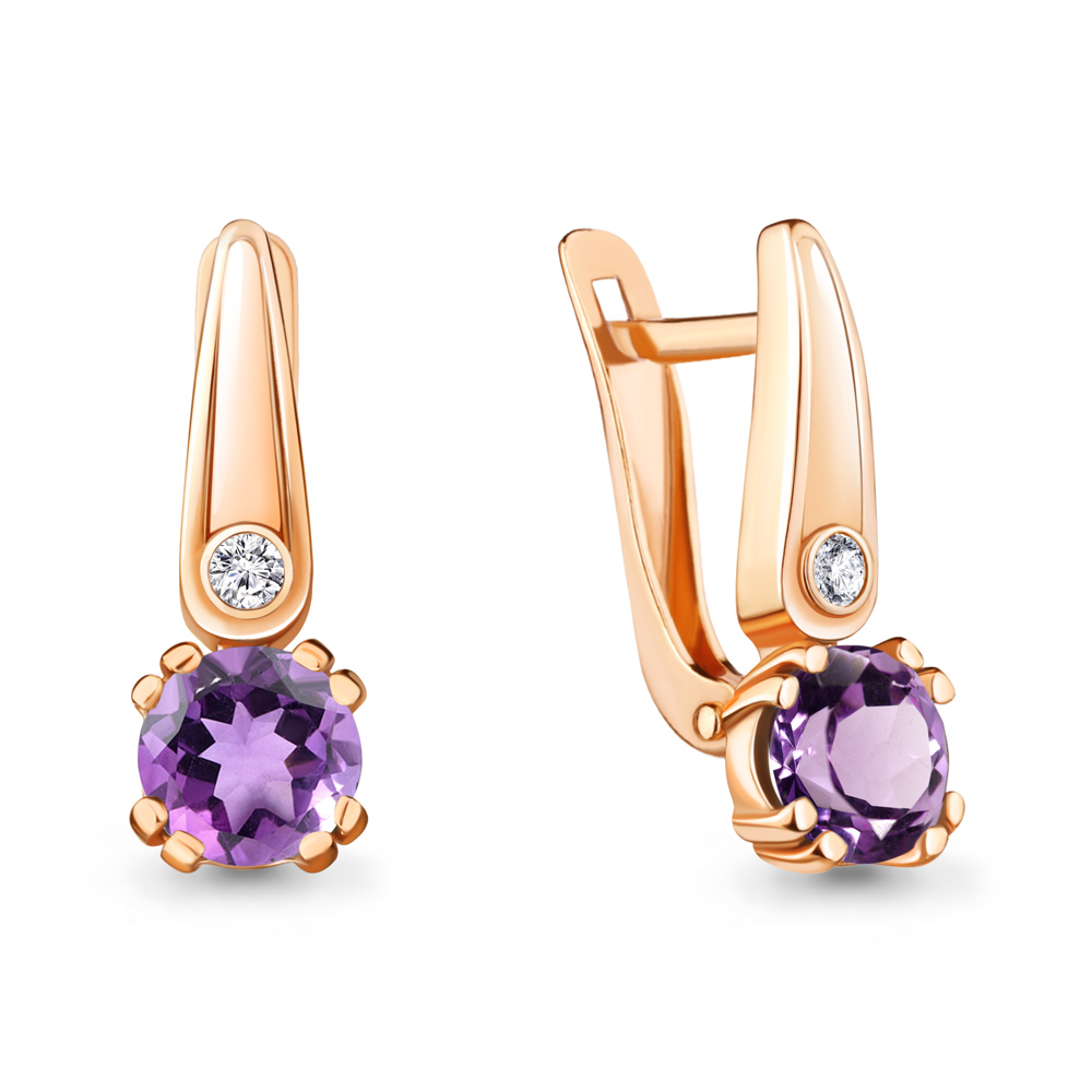 4731604А Серьги из Золота с аметистами, фианитами