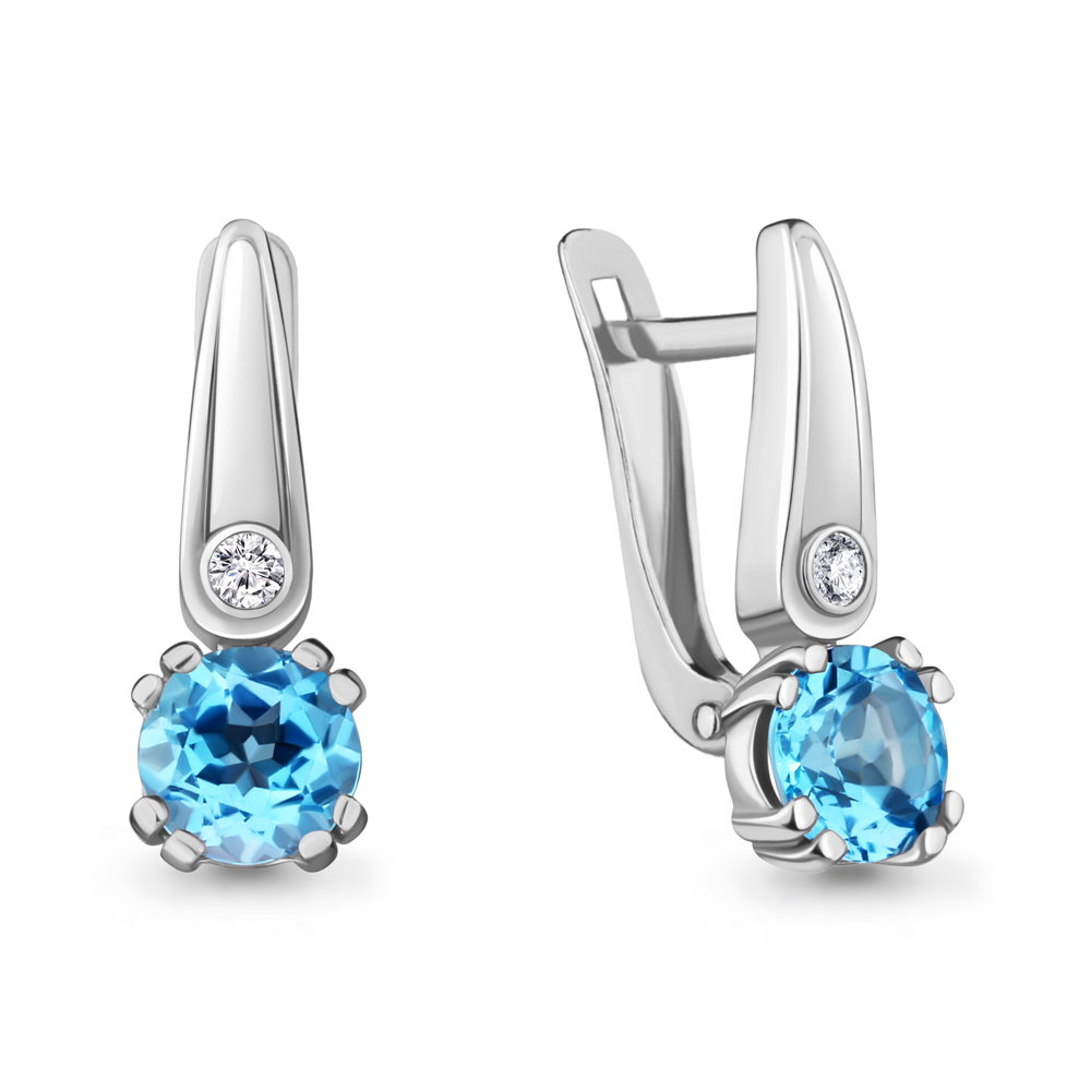 4731605А Серьги из Серебра с топазами свисс блю, фианитами