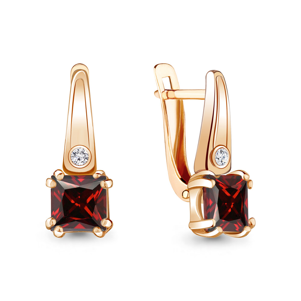 4731703А Серьги из Золота с гранатами, фианитами