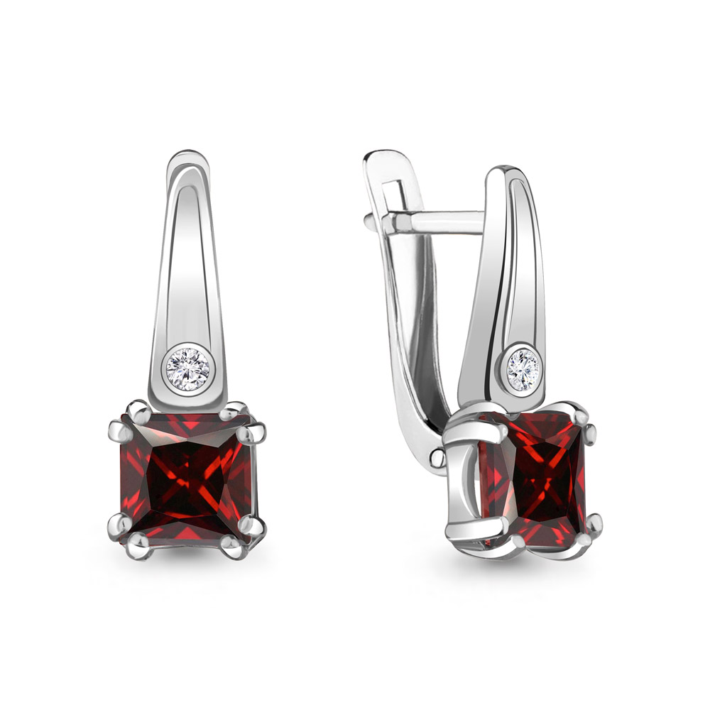 4731703А Серьги из Серебра с гранатами, фианитами