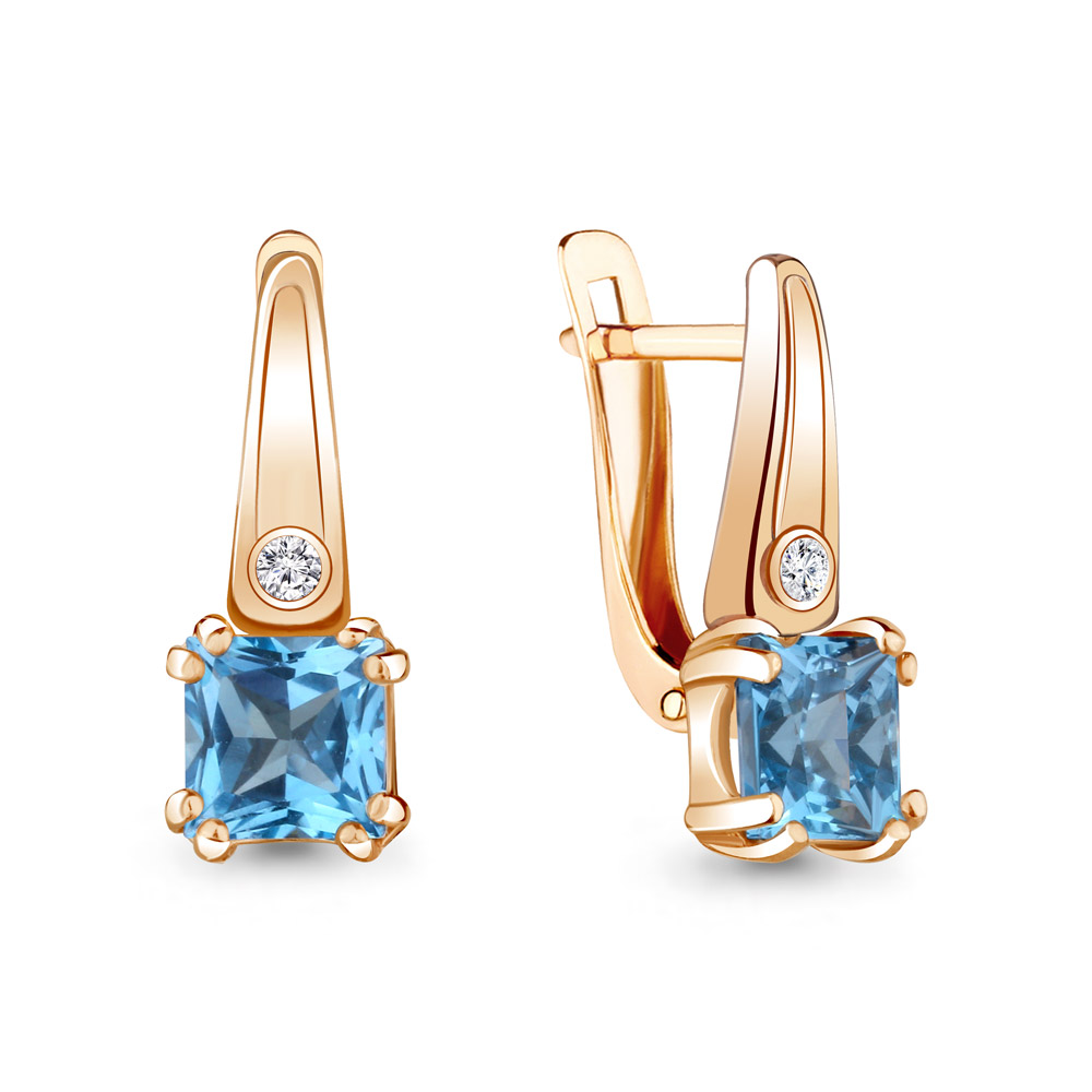 4731705А Серьги из Золота с топазами свисс блю, фианитами