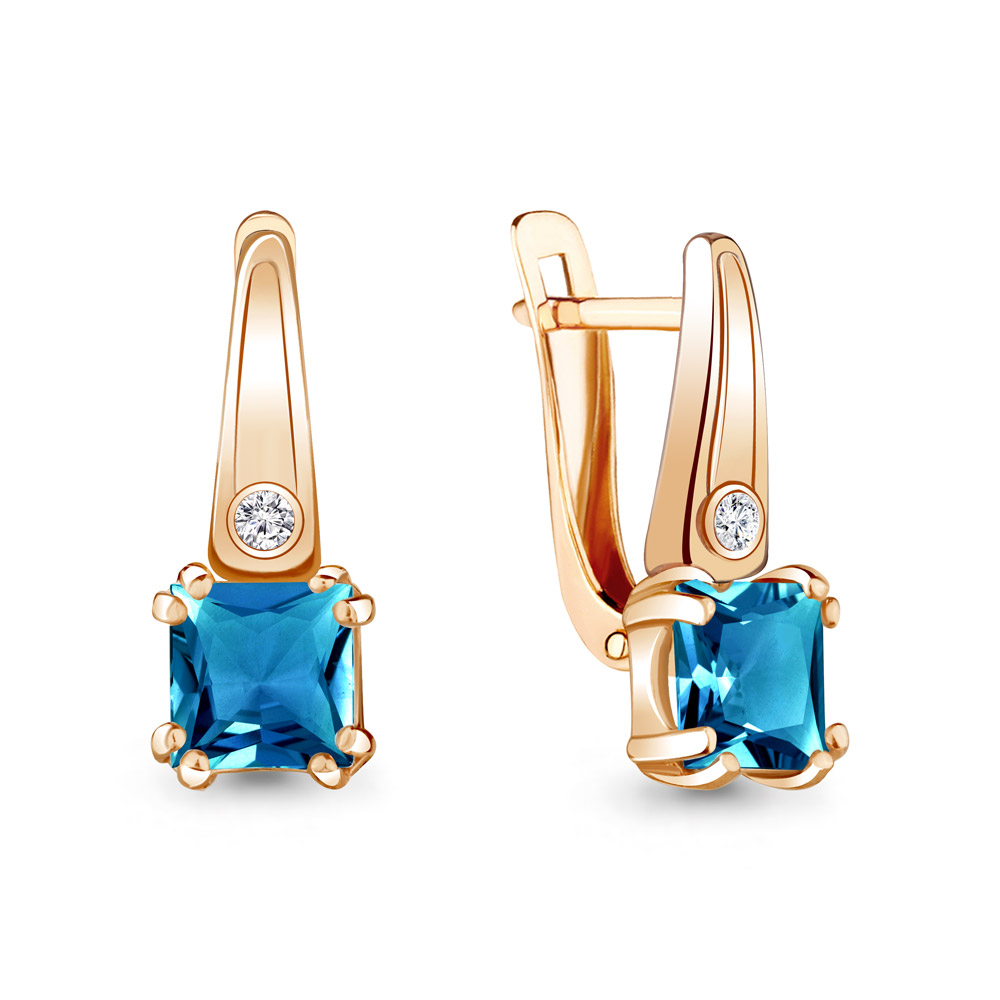 4731708А Серьги из Золота с топазами лондон блю, фианитами
