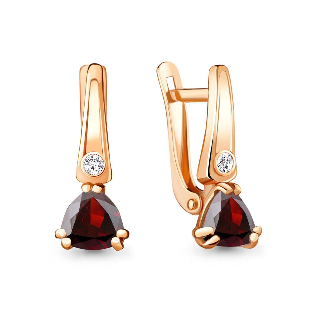 4731803А Серьги из Золота с гранатами, фианитами