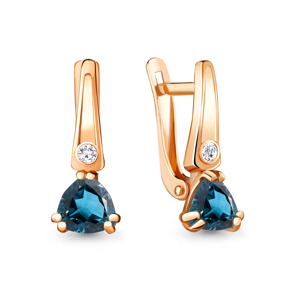 4731808А Серьги из Золота с топазами лондон блю, фианитами