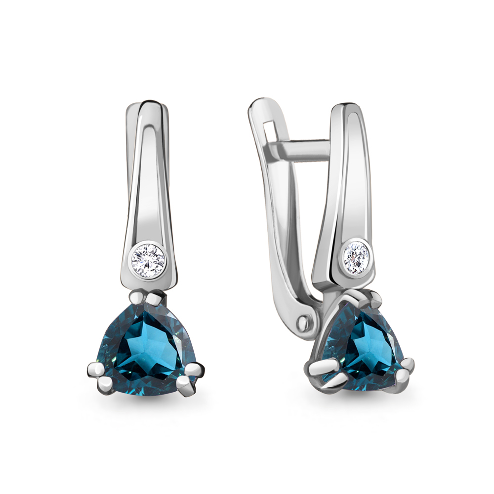 4731808А Серьги из Серебра с топазами лондон блю, фианитами