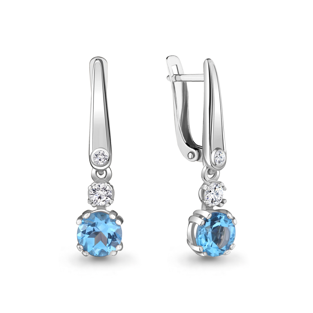 4731905А Серьги из Серебра с топазами свисс блю, фианитами
