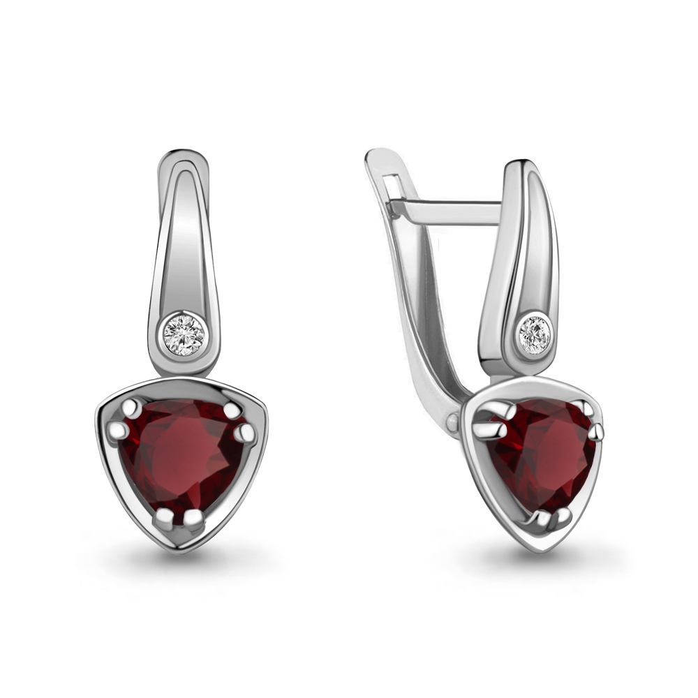 4732103А Серьги из Серебра с гранатами, фианитами