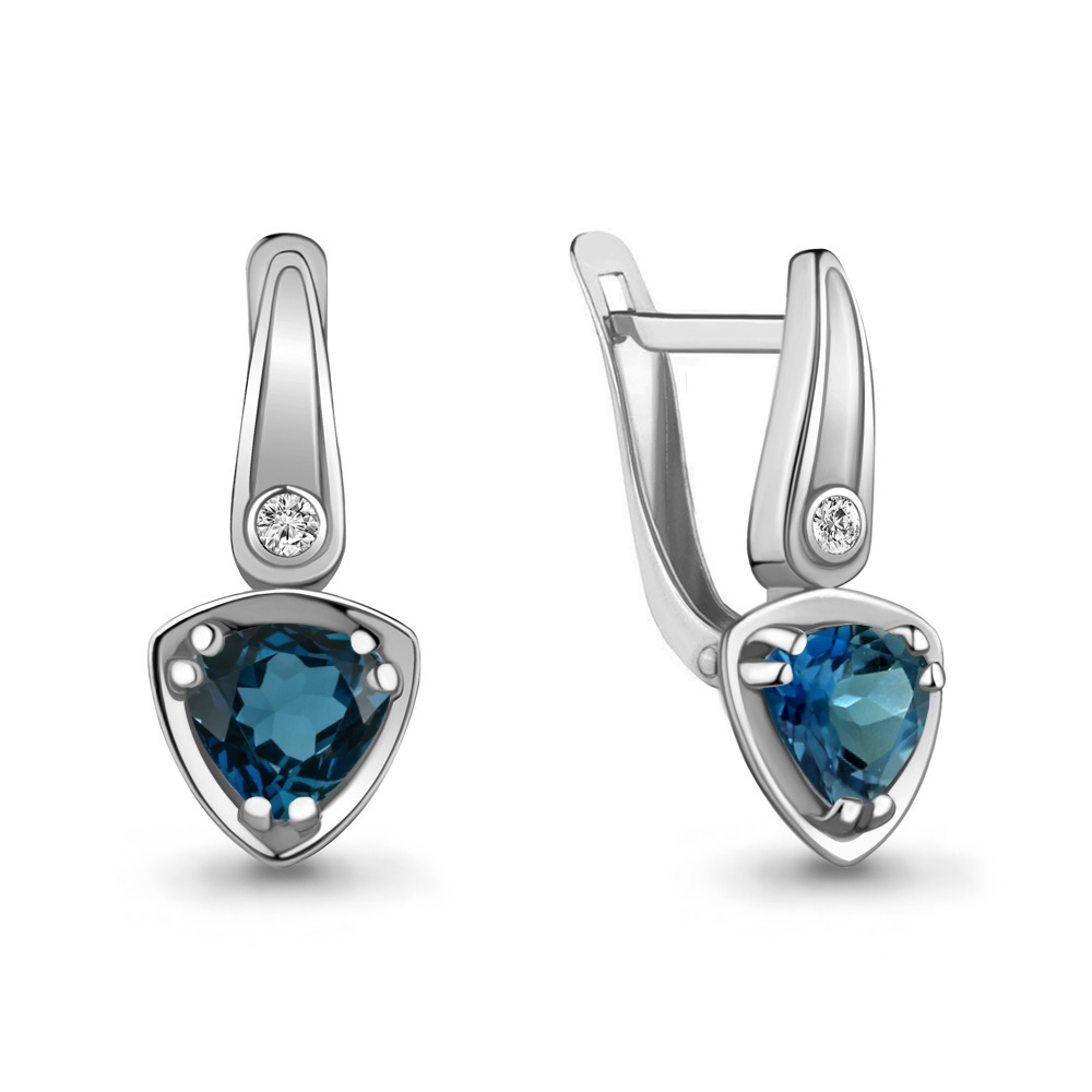 4732108А Серьги из Серебра с топазами лондон блю, фианитами