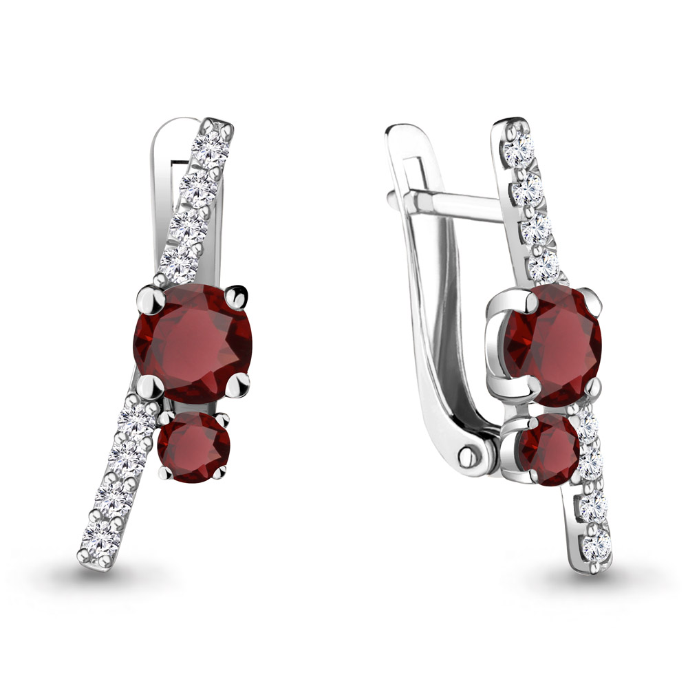 4732203А Серьги из Серебра с гранатами, фианитами