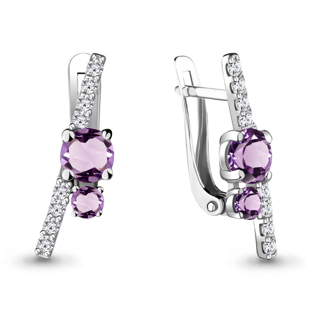 4732204А Серьги из Серебра с аметистами, фианитами
