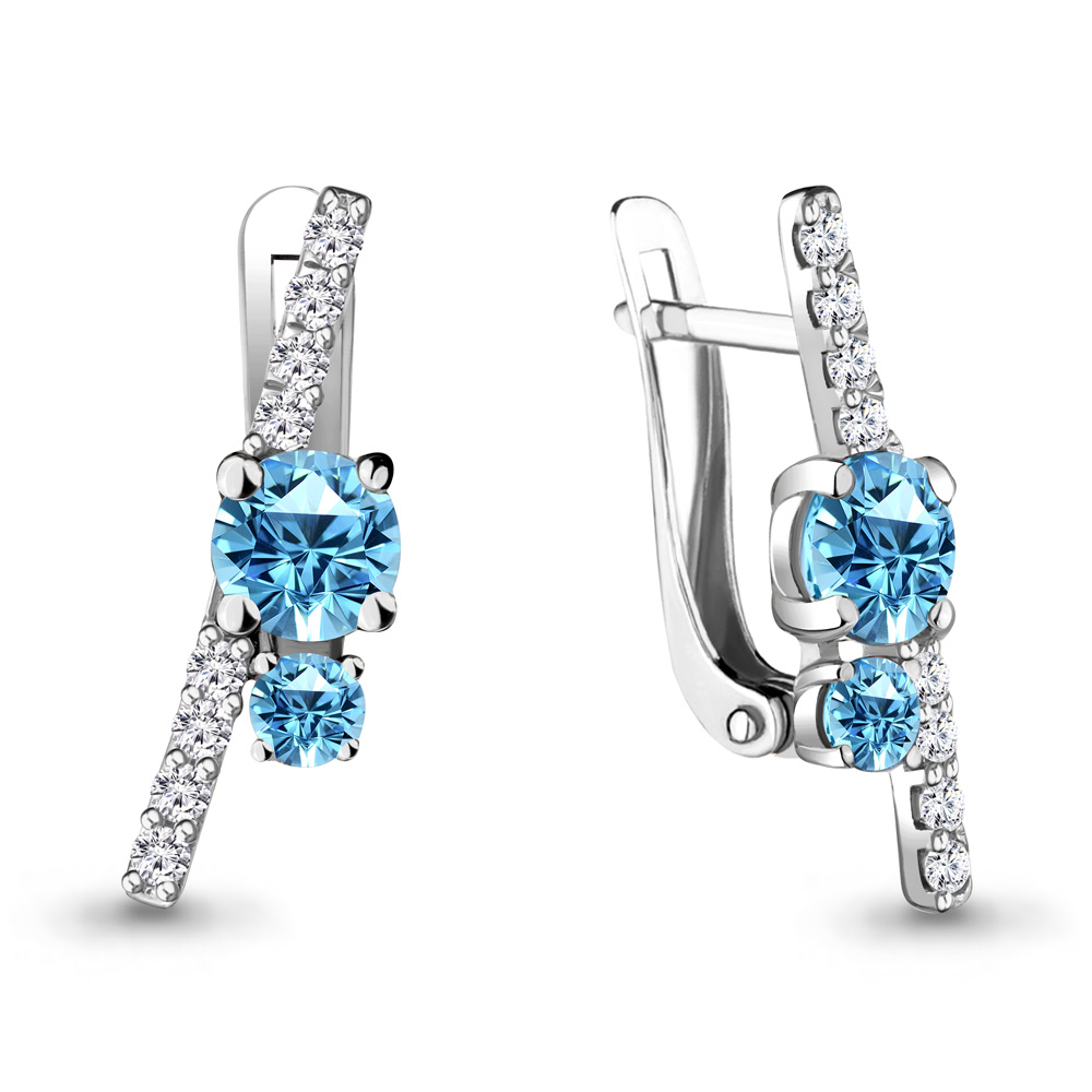 4732205А Серьги из Серебра с топазами свисс блю, фианитами