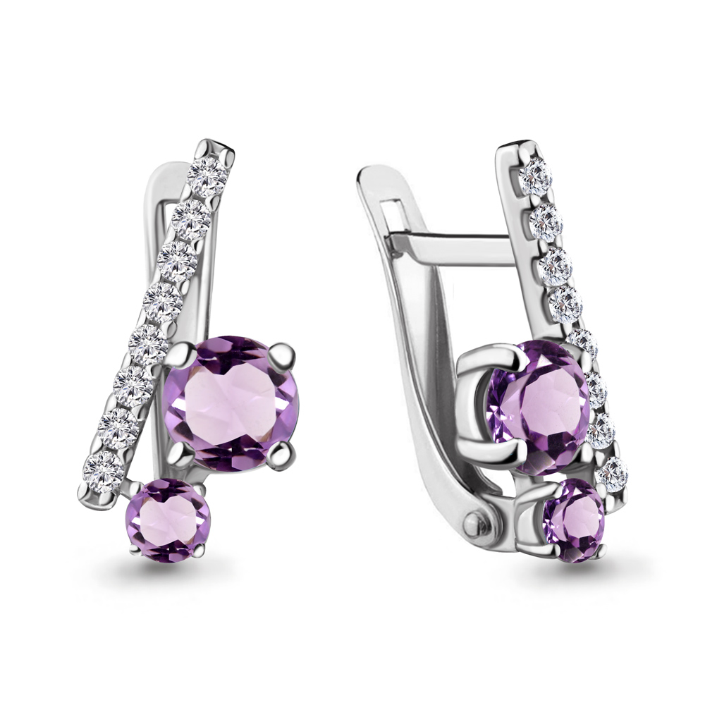 4732304А Серьги из Серебра с аметистами, фианитами