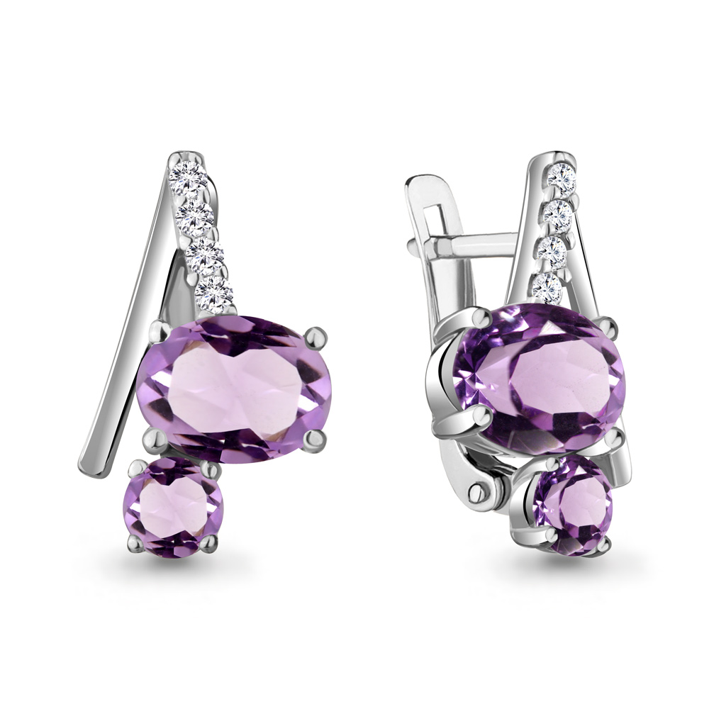 4732504А Серьги из Серебра с аметистами, фианитами
