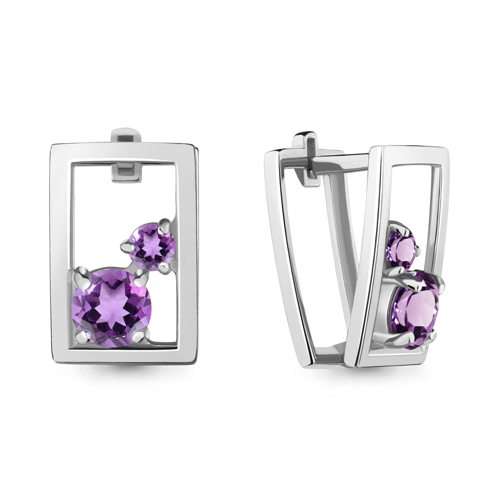 4733604 Серьги из Серебра с аметистами из коллекции "Twin"