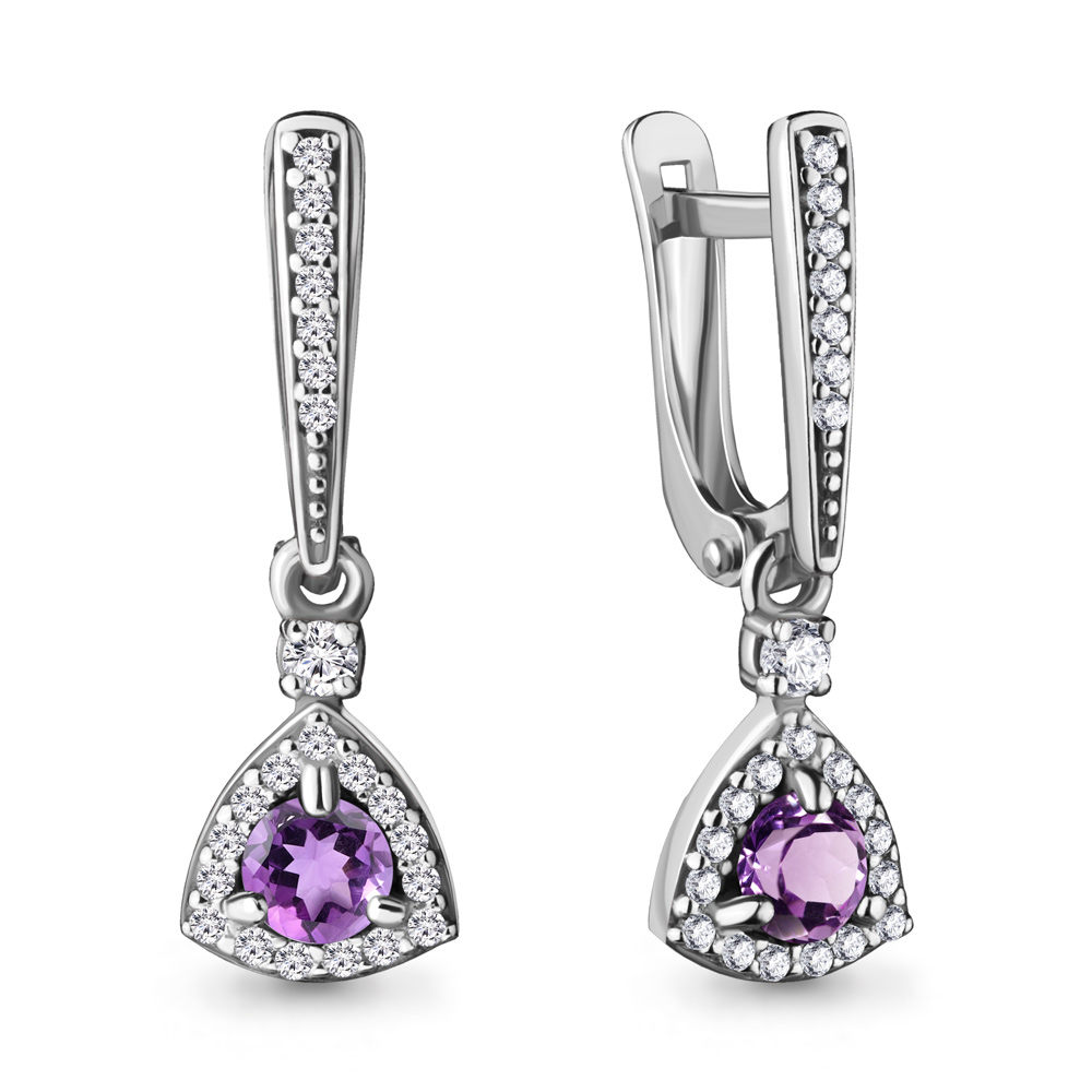4733804А Серьги из Серебра с аметистами, фианитами