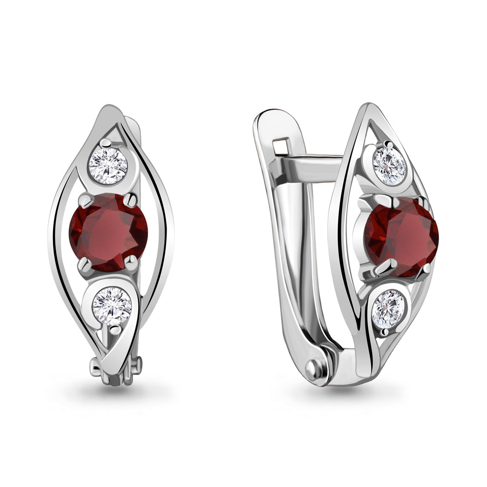 4734903А Серьги из Серебра с гранатами, фианитами