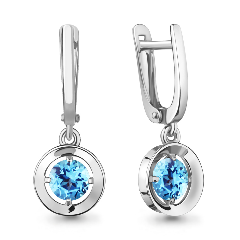 4736705 Серьги из Серебра с топазами свисс блю