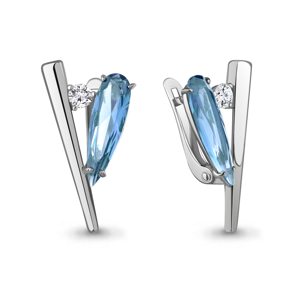 4739692А Серьги из Серебра с нанотопазами свисс, фианитами