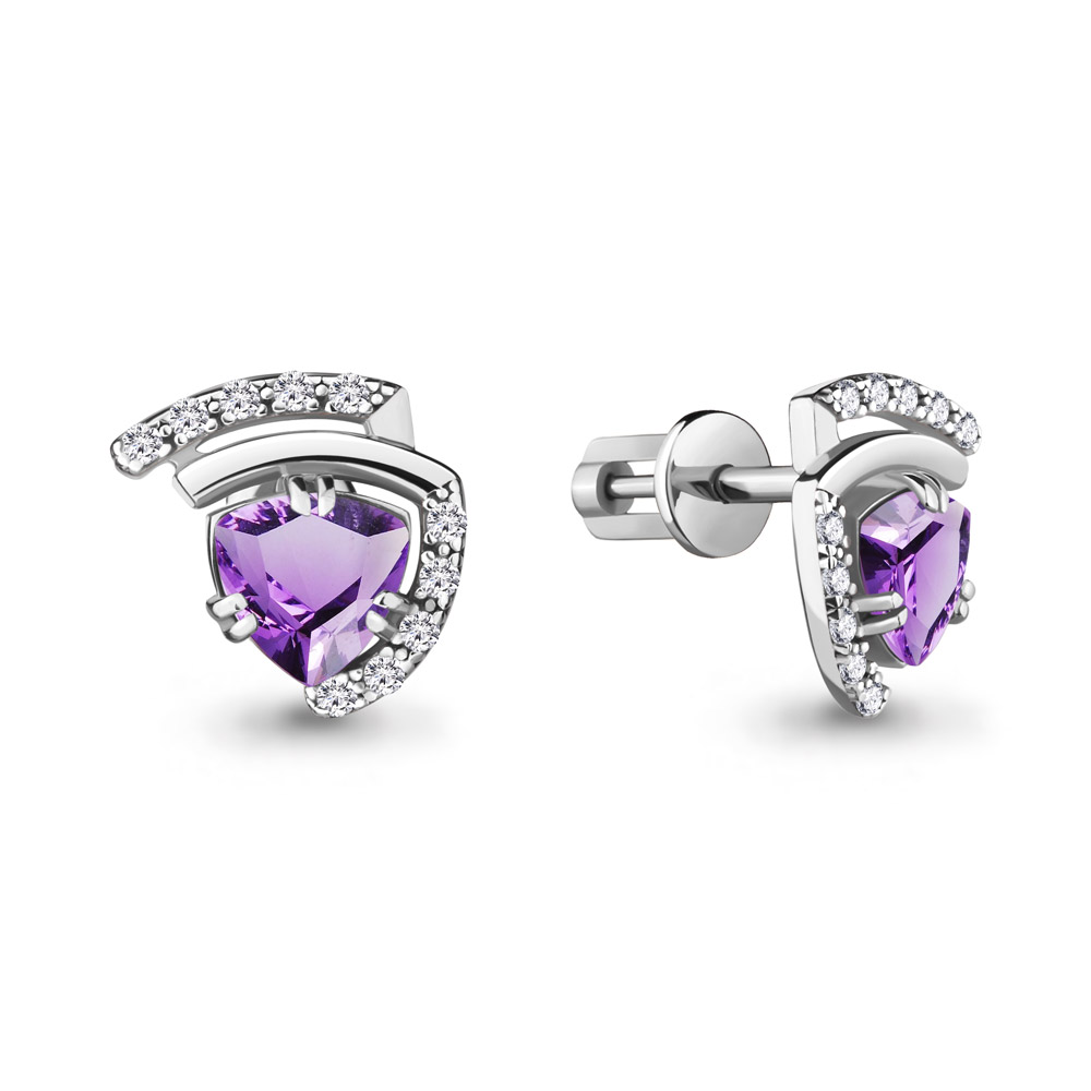 4740504А Серьги из Серебра с аметистами, фианитами