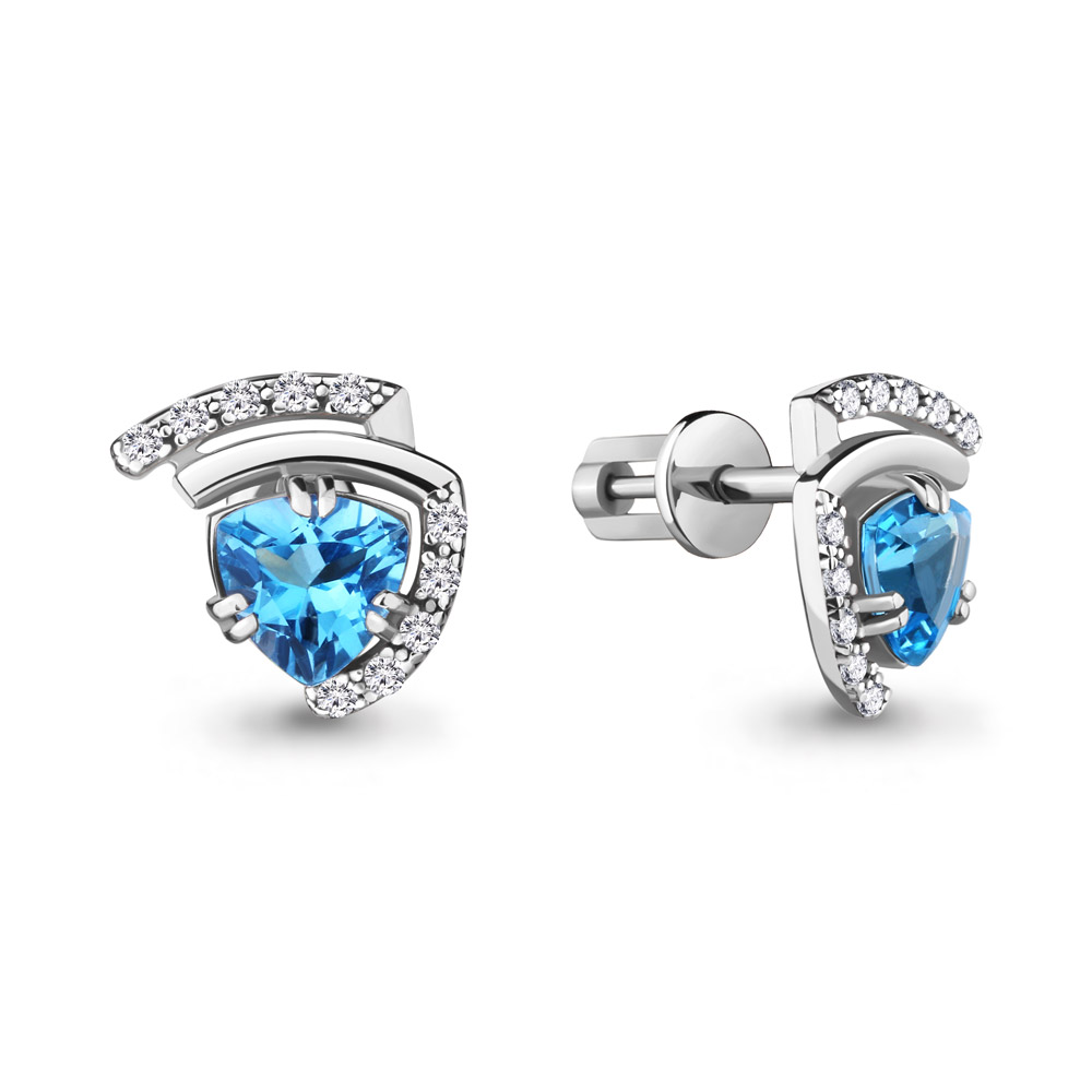 4740505А Серьги из Серебра с топазами свисс блю, фианитами