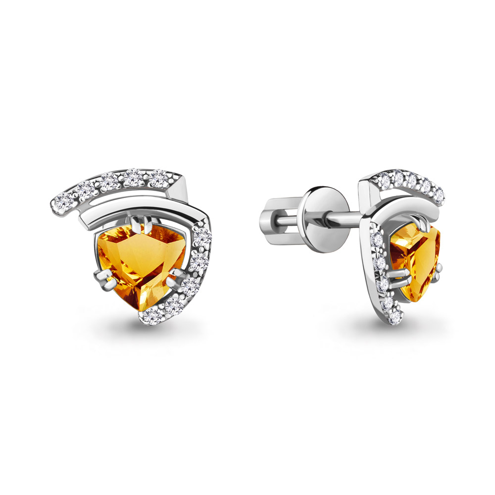 4740506А Серьги из Серебра с фианитами, цитринами