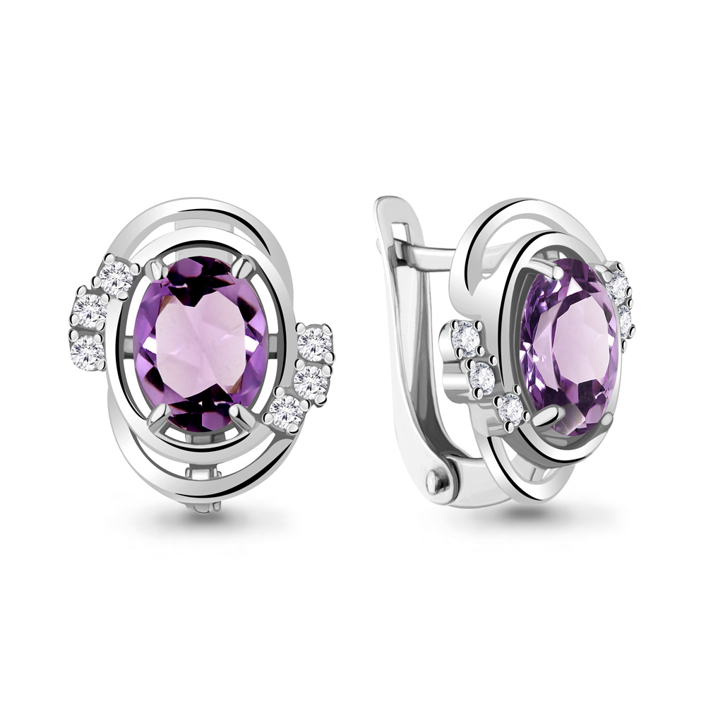 4741204А Серьги из Серебра с аметистами, фианитами