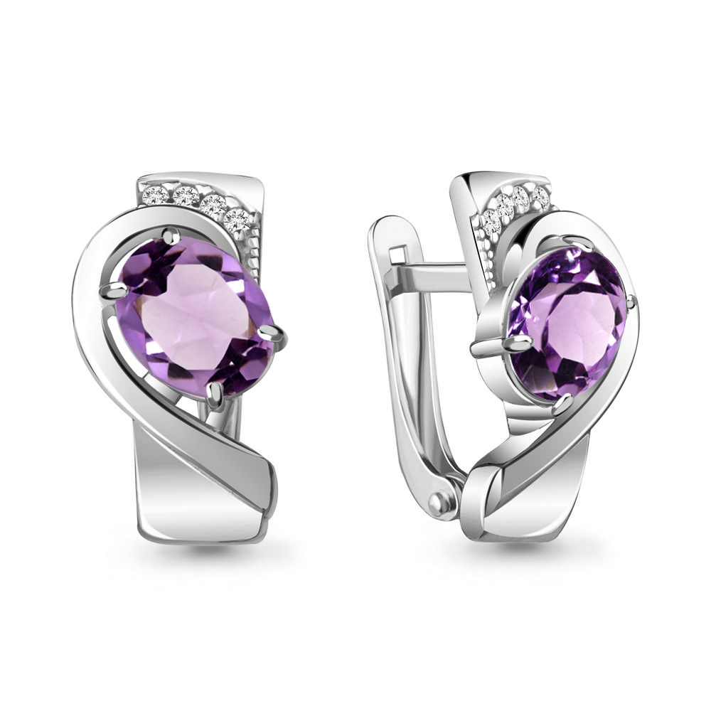 4741404А Серьги из Серебра с аметистами, фианитами