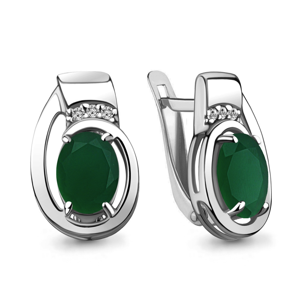 4741909А Серьги из Серебра с агатами, фианитами